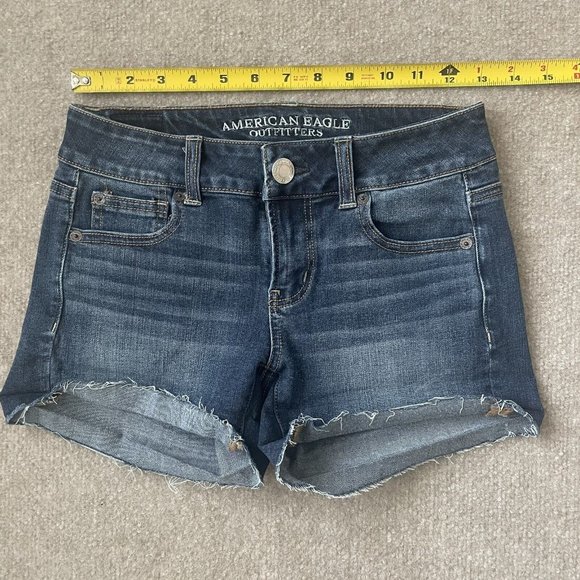 American Eagle Shorts Womens 0 Shortie Denim Jean Cut Off Stretch Dark Wash - Picture 5 of 8